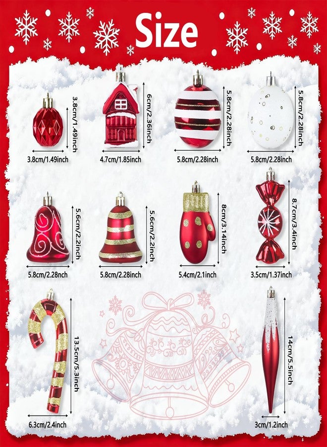 CUQI Christmas Ornaments, 16Pcs Red and White Christmas Ornaments Set with Hanging Strings Ideal for Christmas Tree Decorations and Indoor Accents - Image 3